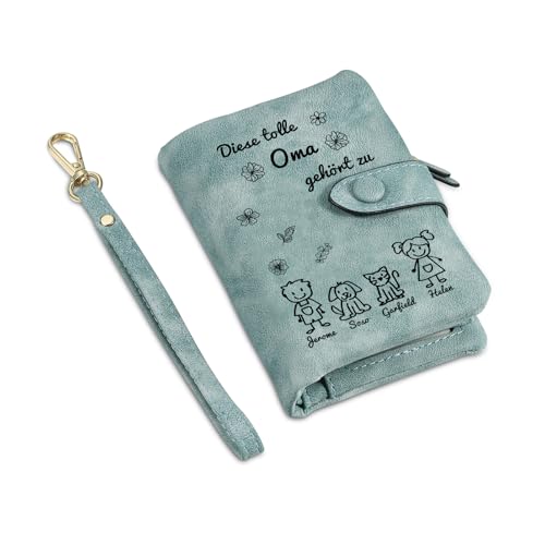 Dailygems Damen Geldbörsen Personalisierte für Oma Geschenk Personalisiert Geldbörsen den Namen der Enkelkinder Geschenk für Muttertag Geburtstag Weihnachtsfeiertag (blau, 4 Namen) von Dailygems