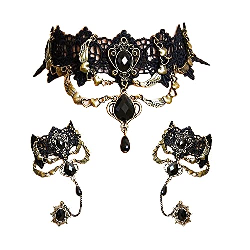 Daimay Gotisch Choker Halskette Armbänder Schmuck 3 PCS Halsband Ketten Victorian Steampunk Retro Zahnräder Spitze Vampir Slave Armband für Halloween Ostern Lolita Spitze Schwarz Geschenk- Stil 2 von Daimay