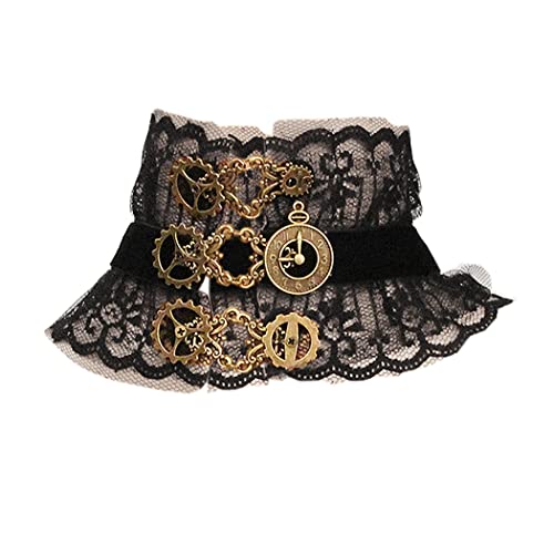 Daimay Gotisch Choker Halskette Halsband Ketten Victorian Steampunk Retro Zahnräder Zahnrad-Blumen für Halloween Ostern Lolita Spitze Geschenk – Schwarz Y390 von Daimay