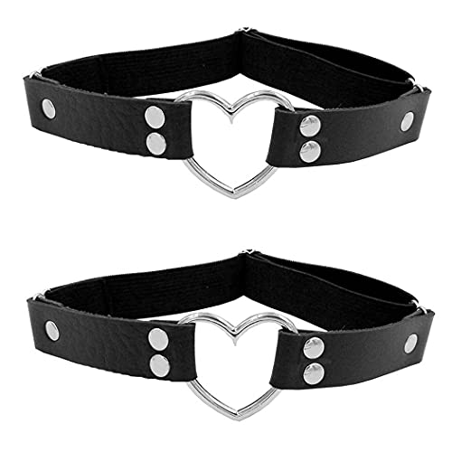 Daimay Leder Strumpfband 2 PCS Oberschenkel Ring Harness Suspender Gothic Strapsbänder Verstellbare Herz - Doppelter Nagel Schwarz von Daimay