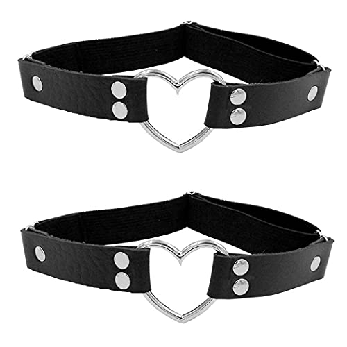 Daimay Leder Strumpfband 2 PCS Oberschenkel Ring Harness Suspender Gothic Strapsbänder Verstellbare Herz - Doppelter Nagel Schwarz von Daimay