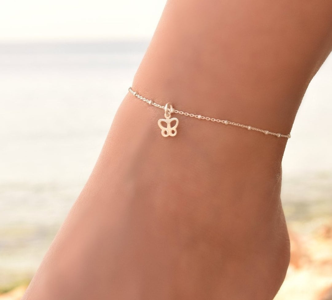 Boho Fußkettchen Verstellbar, Zierliche Fußkettchen, Schmetterling Sterling Silber Kette Zarte Schmuck von DaintyJools