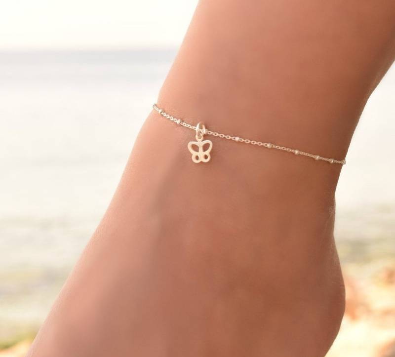 Boho Fußkettchen Verstellbar, Zierliche Fußkettchen, Schmetterling Sterling Silber Kette Zarte Schmuck von DaintyJools