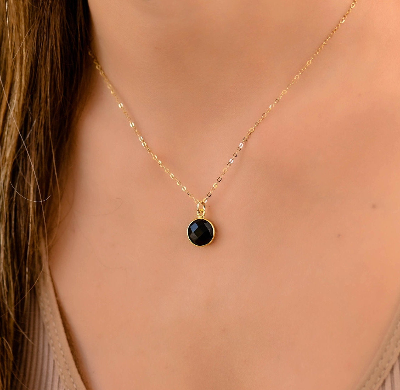 Schwarzer Onyx Halskette, Gold Halsketten Für Frauen, Schwarz Und Zierliche Schmuck von DaintyJools