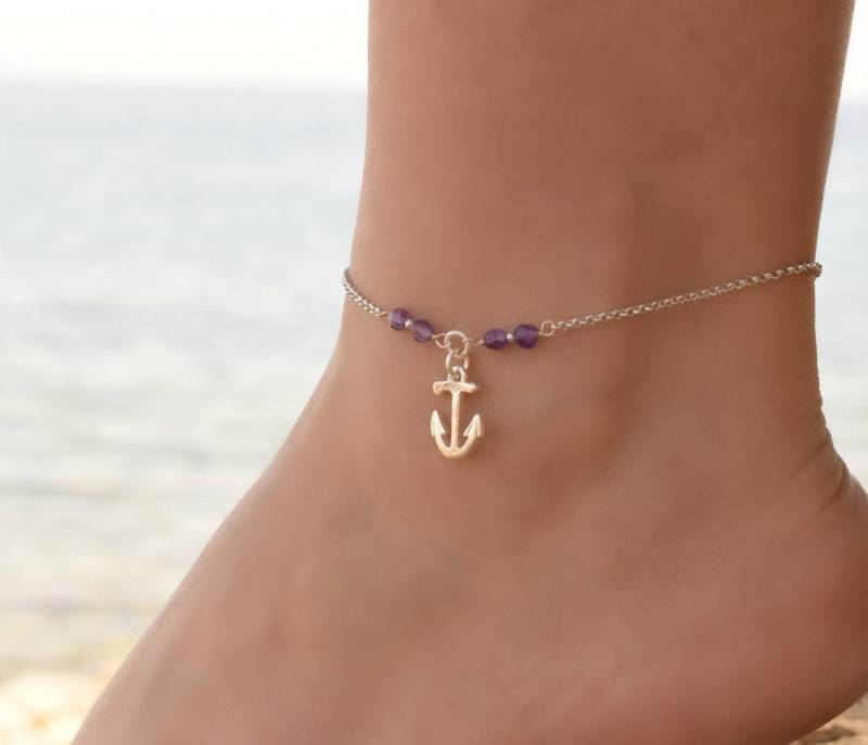 Silber Anker Fußkettchen, Boho Sterling Fußkettchen Für Frauen, Perlen Strand Frauen von DaintyJools