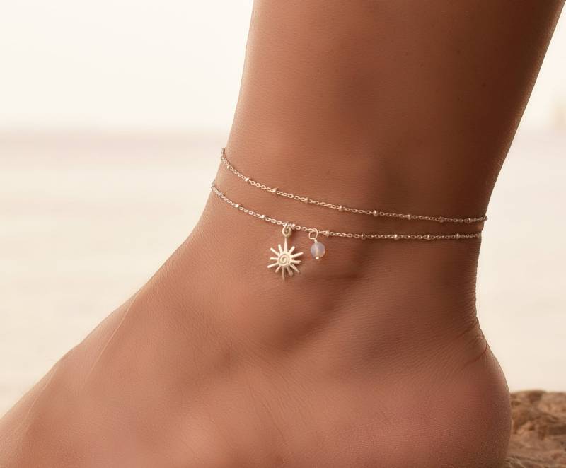 Silber Sonnen Fußkettchen, Fußkettchen Für Frauen, Boho Sterling Strand Strandschmuck von DaintyJools