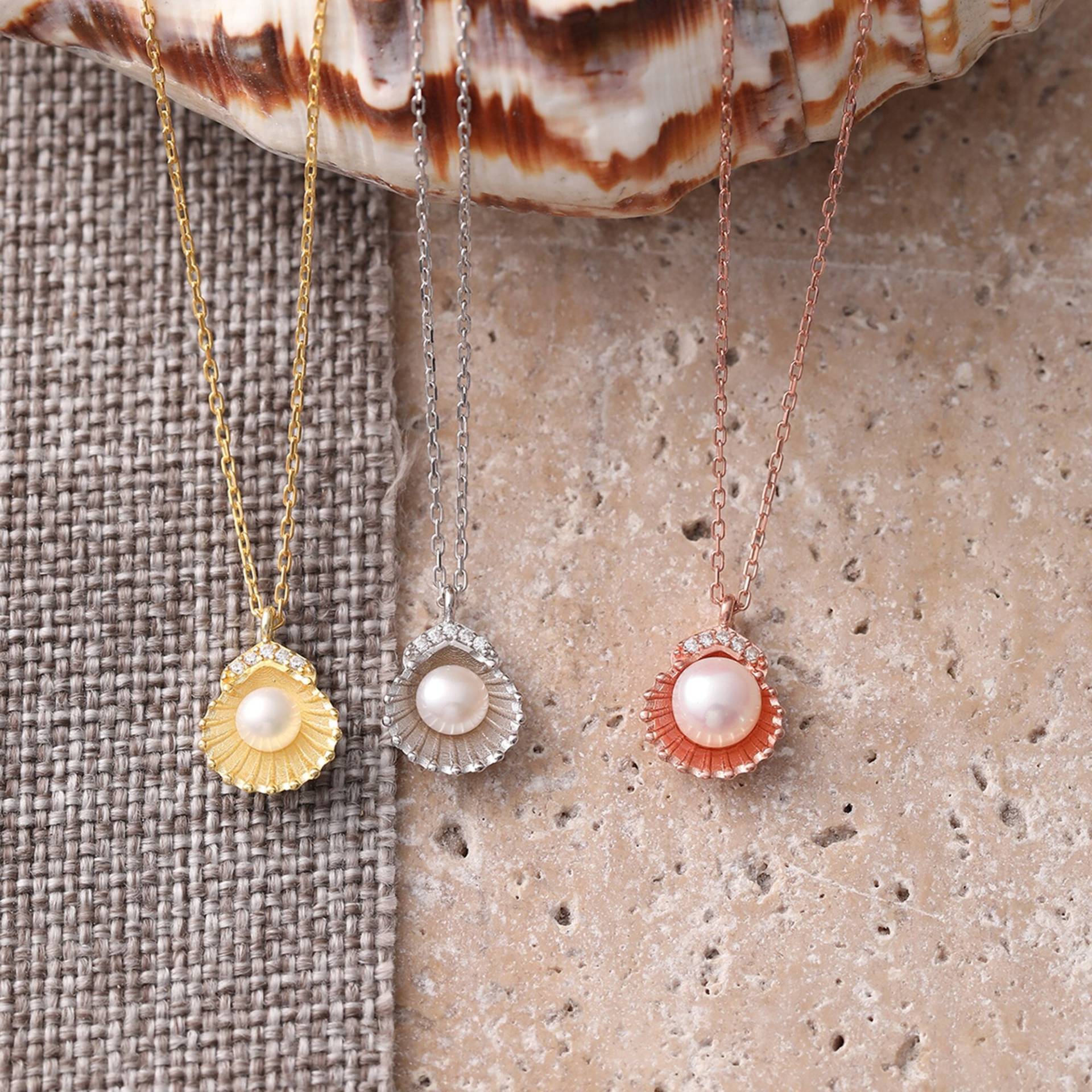 Handgemachte Niedliche Perlenkette Mit Auster, Einfache Anhänger Kette, Perlenschmuck, Geschenk Für Frauen, Geburtstag Geschenk, Silber Und Rose von DaintyPersonalizedCo