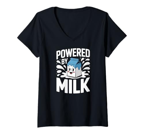 Damen Bereitgestellt von Milk Cute Cartoon Splash T-Shirt mit V-Ausschnitt von Dairy Enthusiast Milk Lovers Fun