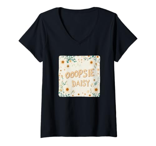 Damen Hübsches Gänseblümchen-Blumenkostüm mit Oopsie Daisy-Statement T-Shirt mit V-Ausschnitt Damen Hübsches Gänseblümchen-Blumenkostüm mit Oopsie Daisy-Statement T-Shirt mit V-Ausschnitt von Daisies Outfit