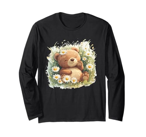 Süßer Bär auf Gänseblümchenwiese für Erwachsene und Kinder Langarmshirt von Daisy Bear
