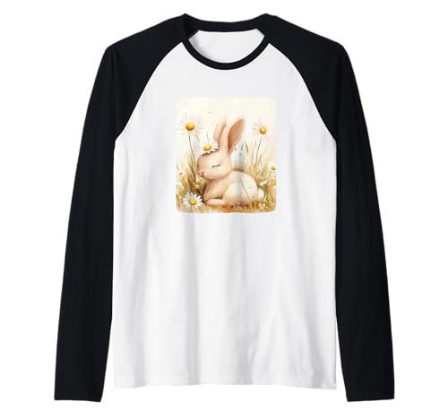 Tolle Gänseblümchen Wiese mit süßem Häschen für Jungen und Mädchen Raglan von Daisy Bunny