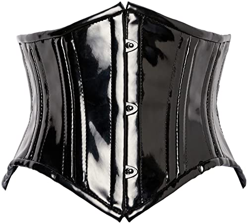 Daisy Corsets Damen Obere Schublade, schwarz, Lack-PVC-Vinyl, doppelter Stahlstäbchen, kurviger Schnitt Korsett, Groß von Daisy Corsets