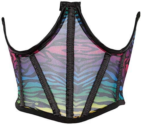 Daisy Corsets Damen Taillenmieder mit Regenbogen-Tiermuster, Netzstoff, offene Körbchen Korsett, Regenbogenfarben, Medium von Daisy Corsets