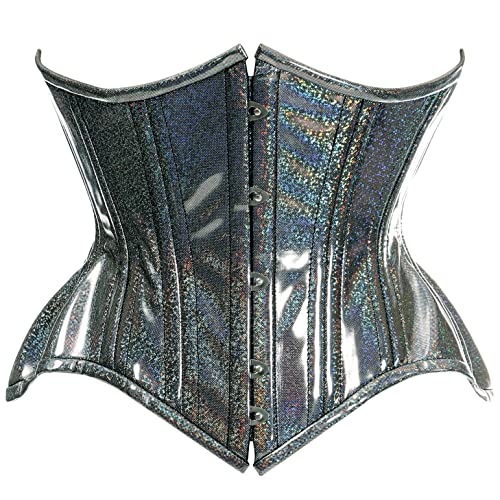 Daisy corsets Damen Taillenmieder mit schwarzem Regenbogen-Glitzer-Holo-Doppelstäbchen, kurviger Schnitt Korsett, X-Groß von Daisy Corsets