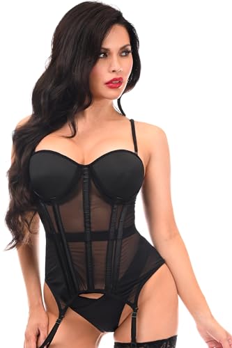 Daisy corsets Damen Bustier Bügel, Netzstoff, mit Strumpfhaltern, Schwarz Korsett, X-Small von Daisy Corsets