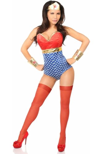 Daisy corsets Damen Lavish 3-teiliges sexy Superhelden-Kostüm, Rot/Ausflug, einfarbig (Getaway Solids), XL von Daisy Corsets