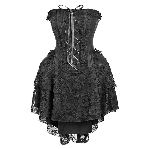 Daisy corsets Damen Top Schublade Stahl Knochen trägerlos schwarze Spitze viktorianisches Korsett Kleid, Schwarz, 6X von Daisy Corsets