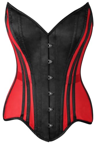 Daisy corsets Damen-Überbrustkorsett mit roten Netzgewebe und schwarzem Satin-Stahlstäbchen, Rot/Schwarz, Large von Daisy Corsets