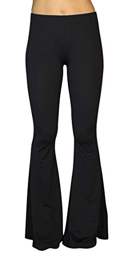 Daisy Del Sol Bequeme Stretch-Yogahose im Boho-Stil der 70er Jahre mit hoher Taille, mit Schlag und ausgestellten Beinen (Größe M, Schwarz) von Daisy Del Sol