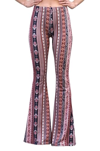 Daisy Del Sol Damen Hohe Taille Gypsy Comfy Yoga Ethnic Tribal Stretch 70S Flare Schlaghose groß Marsala von Daisy Del Sol