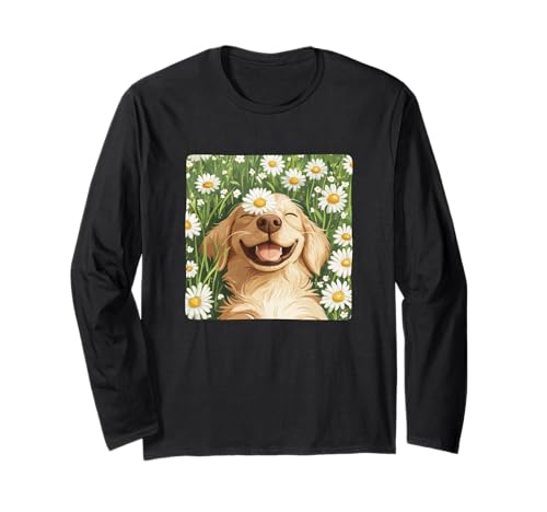 Schöne Gänseblümchenwiese mit Hund für Erwachsene und Kinder Langarmshirt von Daisy Dog