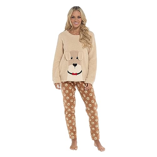 Daisy Dreamer Kuscheliges Fleece-Pyjama-Set für Damen, Loungewear, Pyjama, warmes, weiches Fleece, hund, 42 von Daisy Dreamer