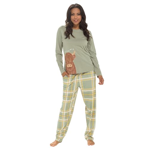 Daisy Dreamer Pyjama Set Damen Baumwolle Jersey Pyjama Loungewear Langarm Grau PJs, Highland Kuh, S von Daisy Dreamer