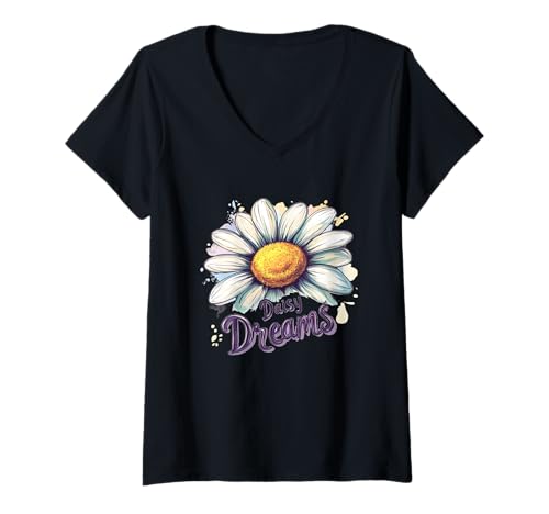 Damen Hübsche Gänseblümchenblumenträume für Erwachsene und Kinder T-Shirt mit V-Ausschnitt von Daisy Dreams Outfit