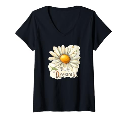 Damen Lustiger Traum auf Wiese mit Gänseblümchen T-Shirt mit V-Ausschnitt von Daisy Dreams Outfit
