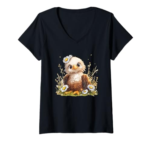 Damen Happy Eagle Outfit mit hübschen Gänseblümchen und Blumen T-Shirt mit V-Ausschnitt Damen Happy Eagle Outfit mit hübschen Gänseblümchen und Blumen T-Shirt mit V-Ausschnitt von Daisy Eagle