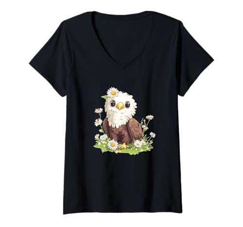 Damen Süßer Adler-Look mit sommerlichen Gänseblümchen und Wiese T-Shirt mit V-Ausschnitt Damen Süßer Adler-Look mit sommerlichen Gänseblümchen und Wiese T-Shirt mit V-Ausschnitt von Daisy Eagle