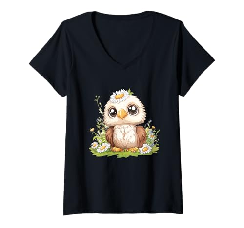 Damen Süßer Adler im sommerlichen Gänseblümchen-Look T-Shirt mit V-Ausschnitt Damen Süßer Adler im sommerlichen Gänseblümchen-Look T-Shirt mit V-Ausschnitt von Daisy Eagle