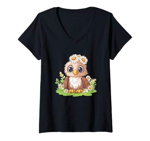 Damen Süßer Adler mit Gänseblümchen Kostüm T-Shirt mit V-Ausschnitt Damen Süßer Adler mit Gänseblümchen Kostüm T-Shirt mit V-Ausschnitt von Daisy Eagle