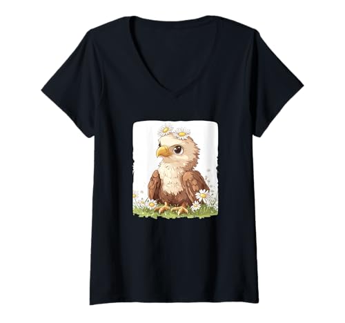 Damen Süßes Adlerbaby in Gänseblümchenwiese für Sommerliebhaber T-Shirt mit V-Ausschnitt Damen Süßes Adlerbaby in Gänseblümchenwiese für Sommerliebhaber T-Shirt mit V-Ausschnitt von Daisy Eagle