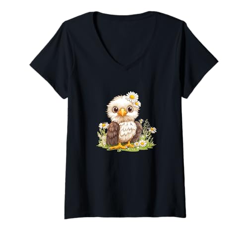 Damen Toller Adler im sommerlichen Gänseblümchen-Look T-Shirt mit V-Ausschnitt Damen Toller Adler im sommerlichen Gänseblümchen-Look T-Shirt mit V-Ausschnitt von Daisy Eagle