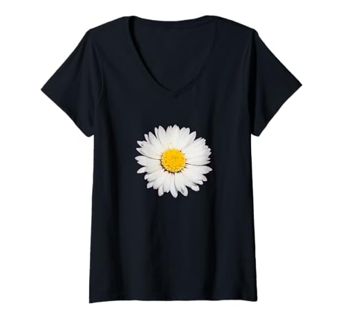 Damen Draufsicht auf EIN weißes Gänseblümchen isoliert T-Shirt mit V-Ausschnitt von Daisy Flower Gifts And Aster Tees by taiche