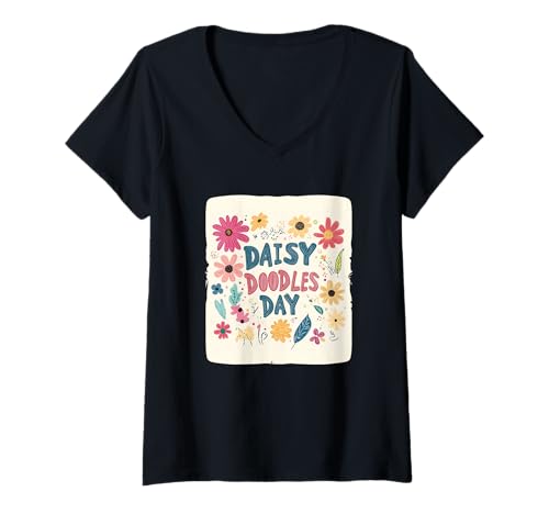 Damen Awesome Daisy Day Kostüm mit Kritzeleien Rede T-Shirt mit V-Ausschnitt von Daisy Flower Outfit