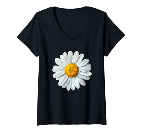 Damen Lustiges Gänseblümchen blühen T-Shirt mit V-Ausschnitt von Daisy Flower