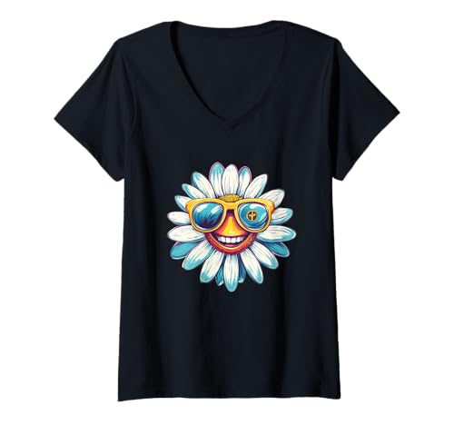 Damen Tolles Sommerblumenkostüm für Gänseblümchen T-Shirt mit V-Ausschnitt Damen Tolles Sommerblumenkostüm für Gänseblümchen T-Shirt mit V-Ausschnitt von Daisy Shades