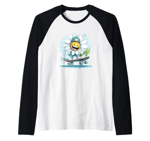 Erstaunliche Skateboard-Grafik mit Gänseblümchen-Motiv für Jungen und Mädchen Raglan von Daisy Skateboard Outfit