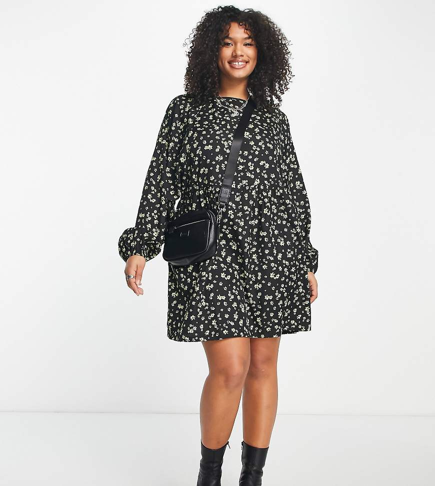 Daisy Street Plus - Locker geschnittenes Hängerkleid mit Grunge-Blumenmuster-Schwarz von Daisy Street Plus
