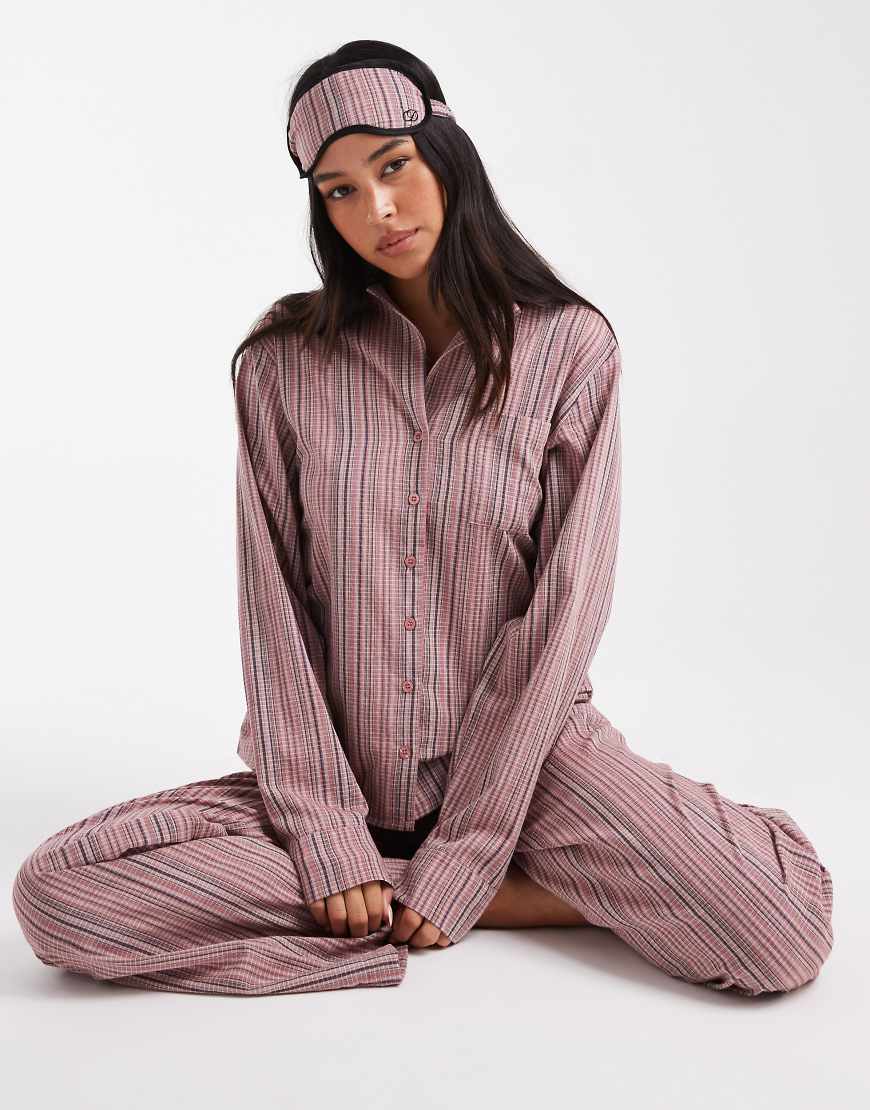 Daisy Street - 3-teiliger Pyjama in rosa und schwarz kariert mit Augenmaske-Bunt von Daisy Street