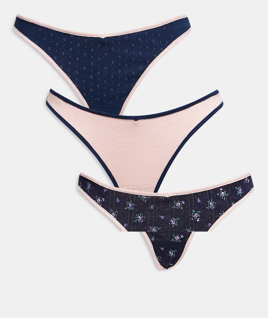 Daisy Street - 3er-Pack Höschen aus Pointelle mit mehrfarbigem Blumenmuster-Bunt von Daisy Street