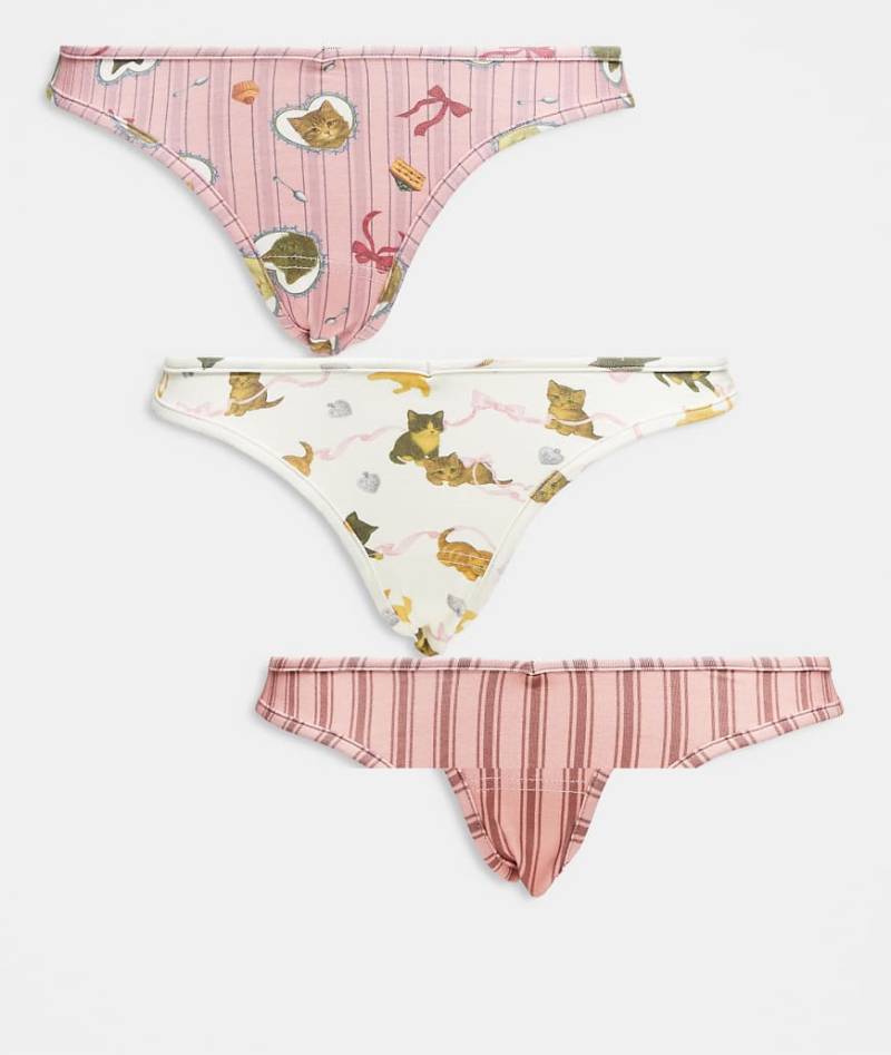 Daisy Street - 3er-Pack Höschen in Rosa mit Katzen-Grafik von Daisy Street