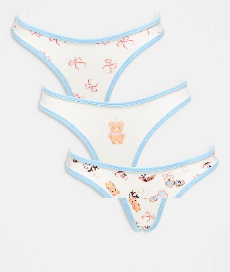Daisy Street - 3er-Pack Slips mit Bären- und Schleifenprint-Bunt von Daisy Street