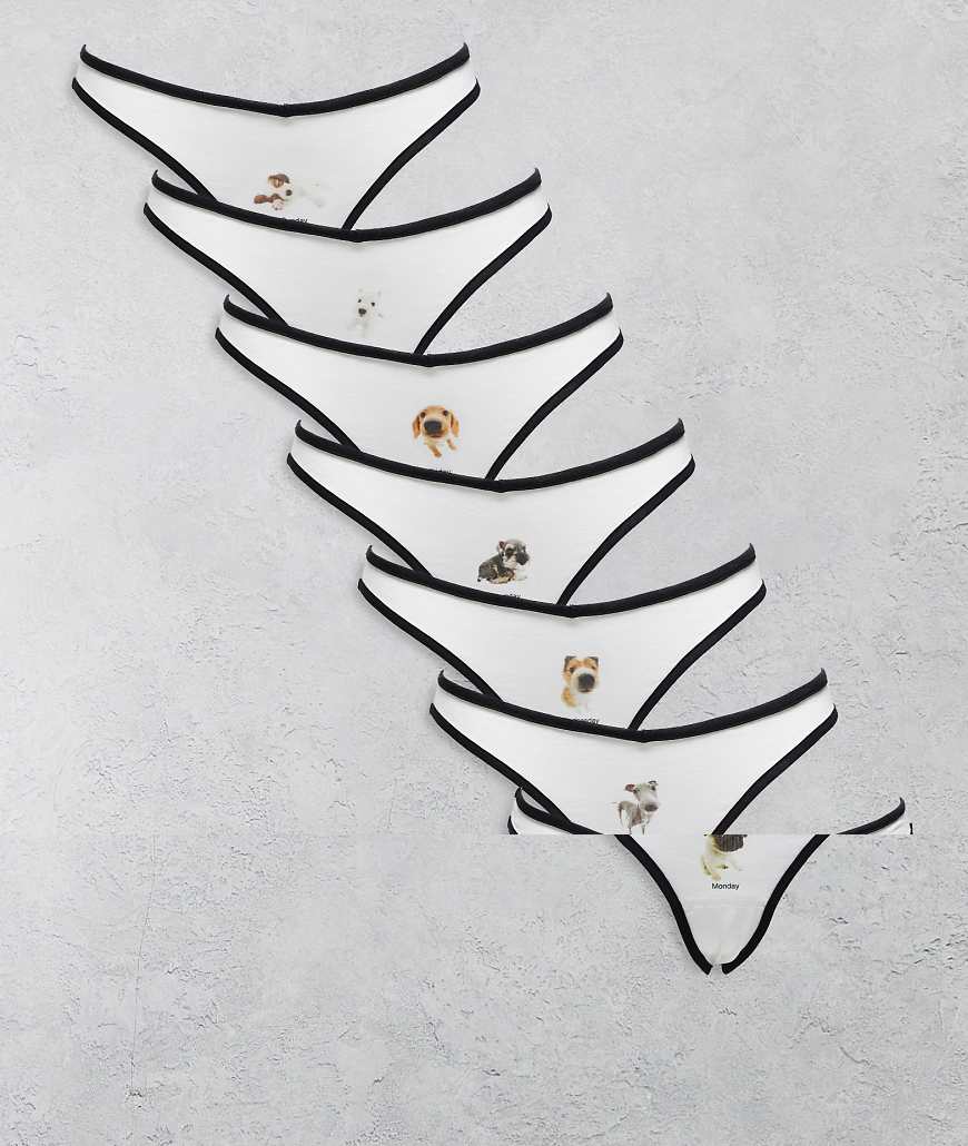 Daisy Street - 7er-Pack Slips in Weiß mit Hundemotiv und Wochentagen von Daisy Street