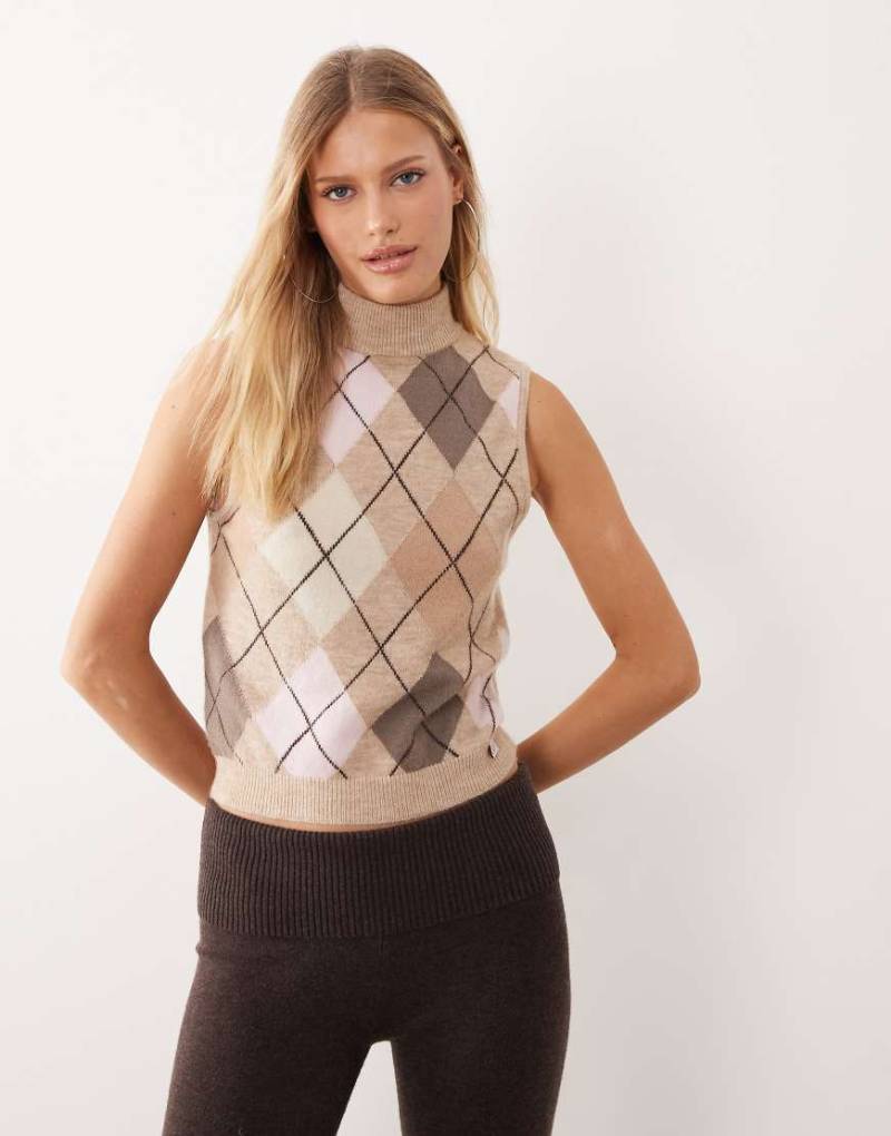 Daisy Street - Ärmelloses Trägertop aus Strick in Natur mit Rautenmuster-Bunt von Daisy Street