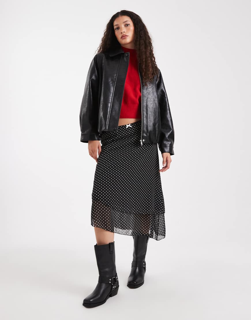 Daisy Street - Doppellagiger Midirock aus Netzstoff mit Polka Dots-Bunt von Daisy Street