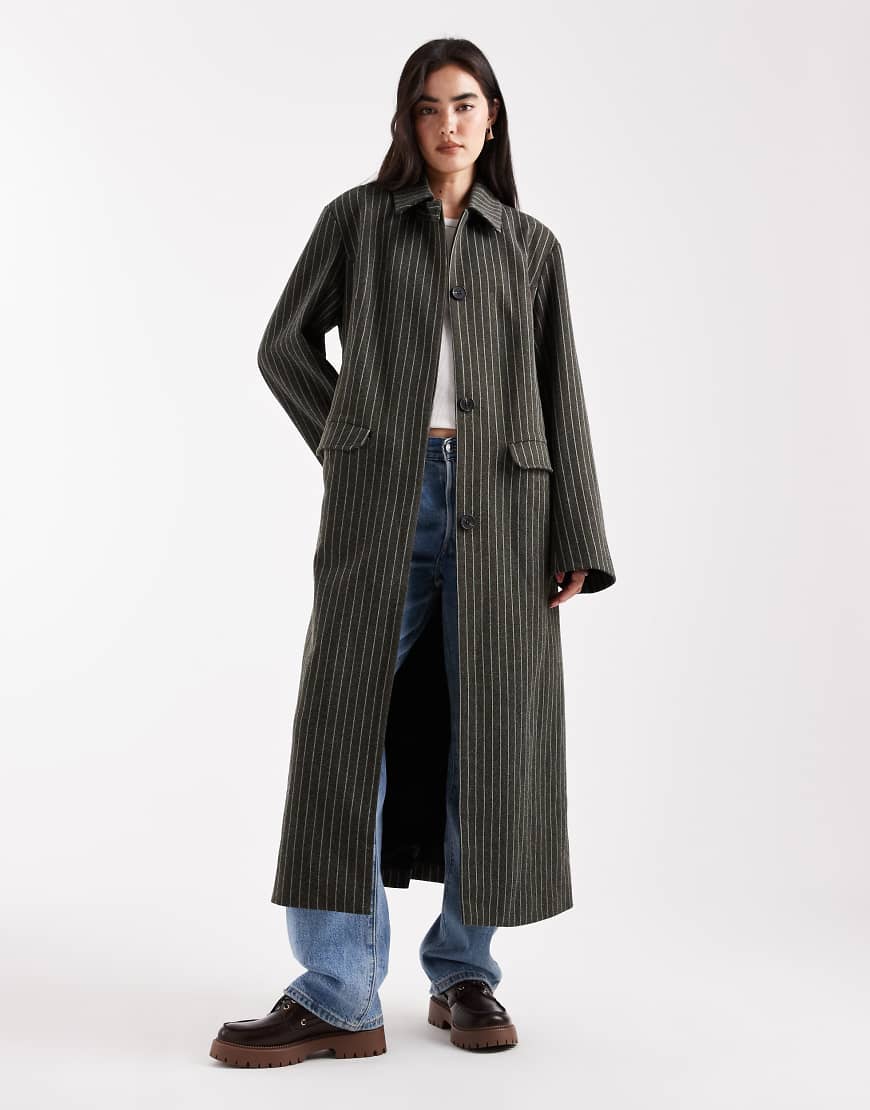 Daisy Street - Eleganter Longline-Mantel in Braun und Blau mit Nadelstreifen-Bunt von Daisy Street