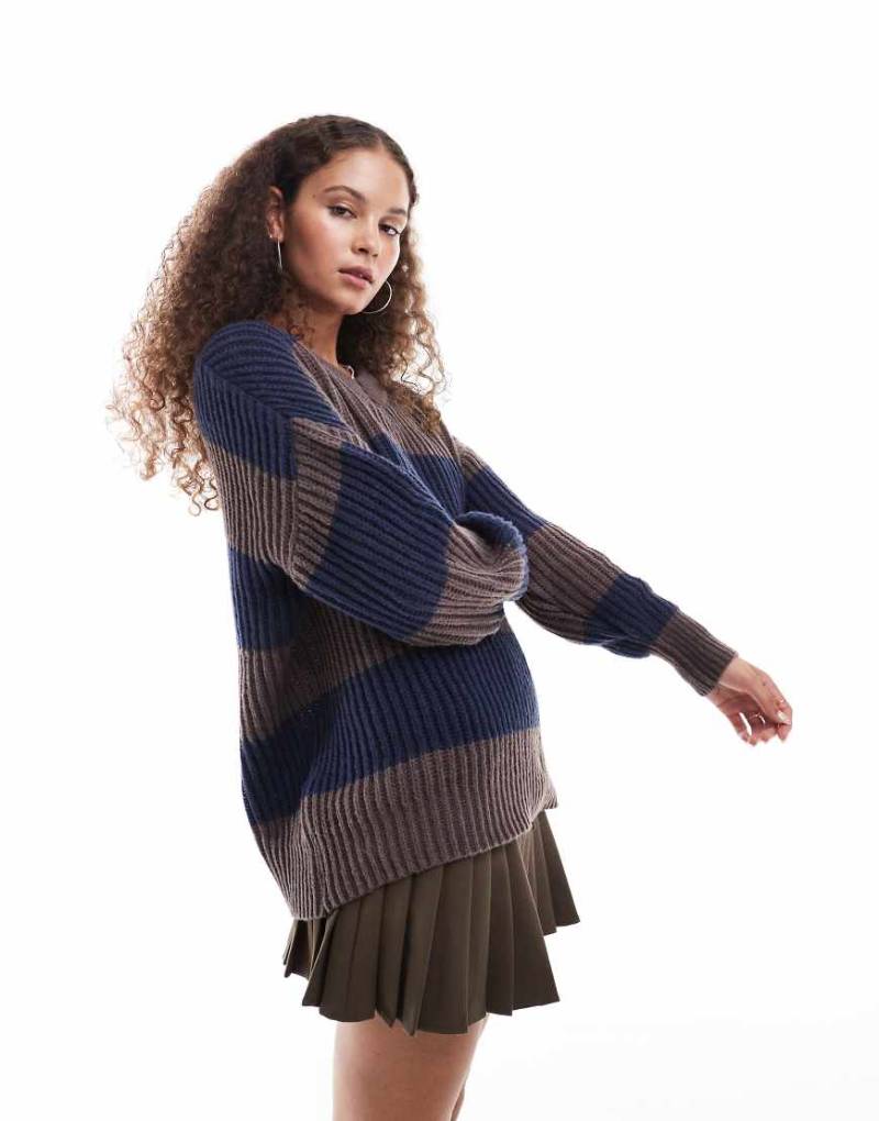 Daisy Street - Gerippter Strickpullover mit V-Ausschnitt und Streifenmuster-Bunt von Daisy Street